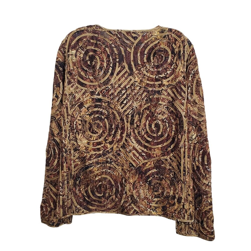 Chicos 3 Sz XL Jacket Abstract Swirl Patterned Open Front Nylon Silk Earth Tones - Picture 3 of 10